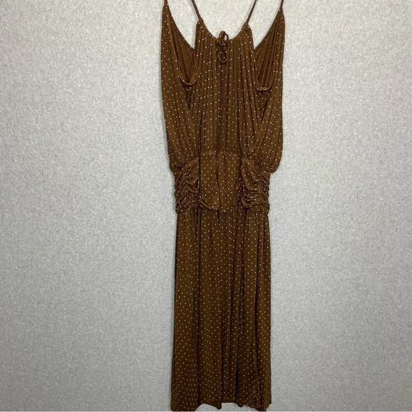 BCBGMaxAzria Silk Blend Polka Dot Spaghetti Strap Blouson Dress - Picture 6 of 6